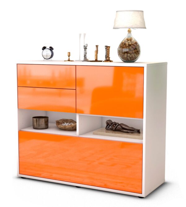 Sideboard Cornelia | Korpus Weiß | Front in Hochglanz Orange | 92x79x35cm (BxHxT)