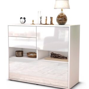 Sideboard Cornelia | Korpus Weiß | Front in Hochglanz Weiß | 92x79x35cm (BxHxT)