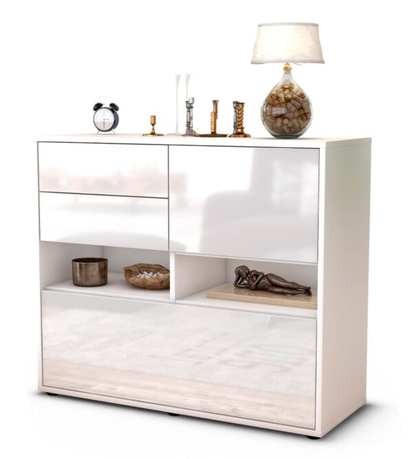 Sideboard Cornelia | Korpus Weiß | Front in Hochglanz Weiß | 92x79x35cm (BxHxT)
