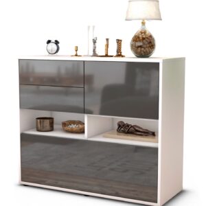 Sideboard Cornelia | Korpus Weiß | Front in Hochglanz Grau | 92x79x35cm (BxHxT)