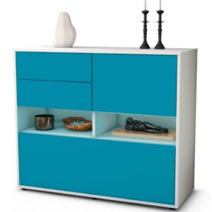Sideboard Cornelia | Korpus Weiß | Front in Türkis | 92x79x35cm (BxHxT)