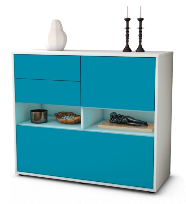Sideboard Cornelia | Korpus Weiß | Front in Türkis | 92x79x35cm (BxHxT)