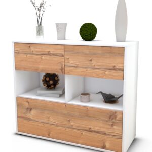 Sideboard Cosima | Korpus Weiß | Front in Pinie Holz Optik | 92x79x35cm (BxHxT)