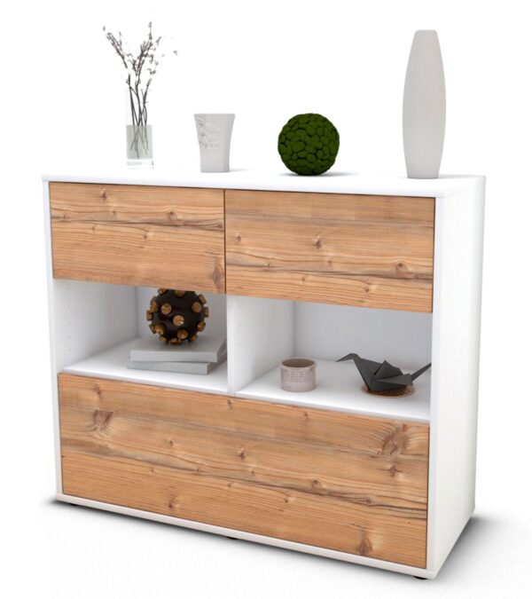 Sideboard Cosima | Korpus Weiß | Front in Pinie Holz Optik | 92x79x35cm (BxHxT)