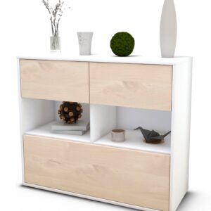 Sideboard Cosima | Korpus Weiß | Front in Zeder Holz Optik | 92x79x35cm (BxHxT)