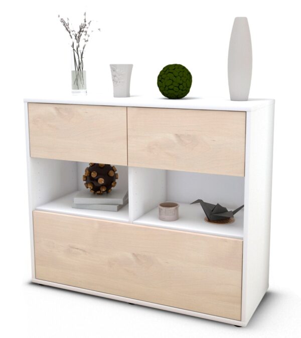 Sideboard Cosima | Korpus Weiß | Front in Zeder Holz Optik | 92x79x35cm (BxHxT)