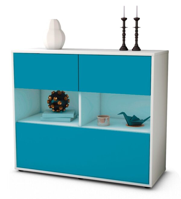 Sideboard Cosima | Korpus Weiß | Front in Türkis | 92x79x35cm (BxHxT)