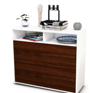 Sideboard Cosma | Korpus Weiß | Front in Walnuss Holz Optik | 92x79x35cm (BxHxT)