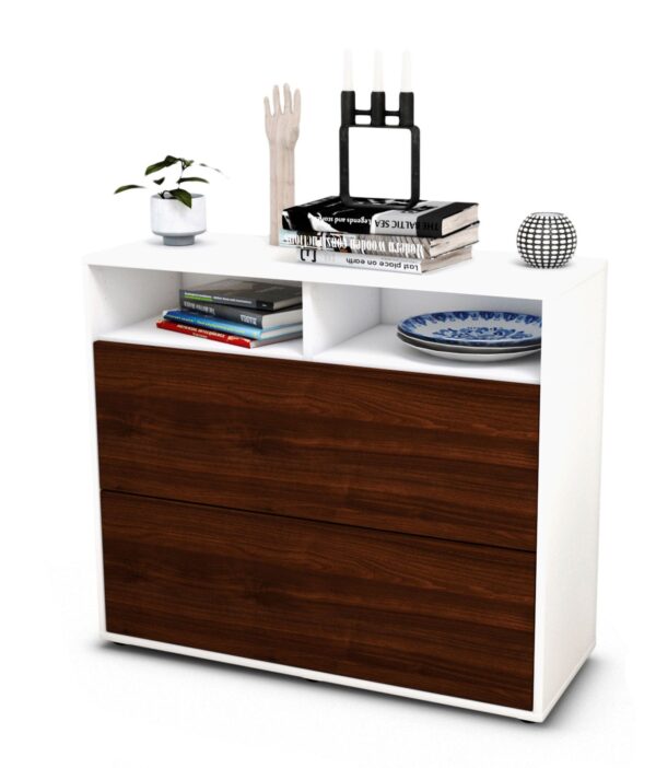Sideboard Cosma | Korpus Weiß | Front in Walnuss Holz Optik | 92x79x35cm (BxHxT)