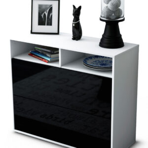 Sideboard Cosma | Korpus Weiß | Front in Hochglanz Schwarz | 92x79x35cm (BxHxT)