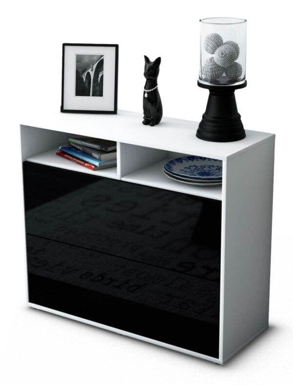 Sideboard Cosma | Korpus Weiß | Front in Hochglanz Schwarz | 92x79x35cm (BxHxT)