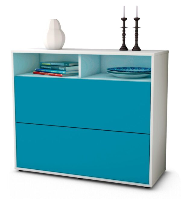 Sideboard Cosma | Korpus Weiß | Front in Türkis | 92x79x35cm (BxHxT)