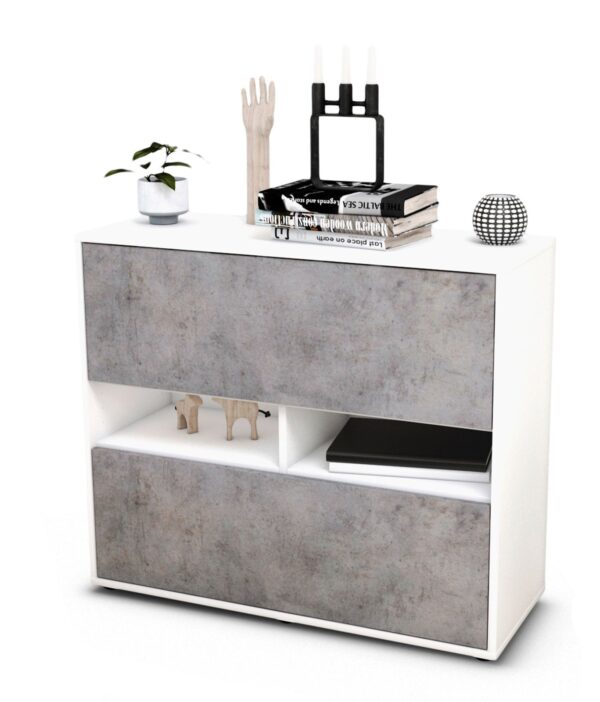 Sideboard Dalia | Korpus Weiß | Front in Beton Optik | 92x79x35cm (BxHxT)