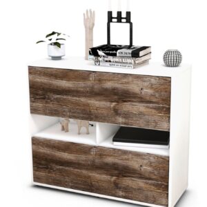 Sideboard Dalia | Korpus Weiß | Front in Treibholz Holz Optik | 92x79x35cm (BxHxT)