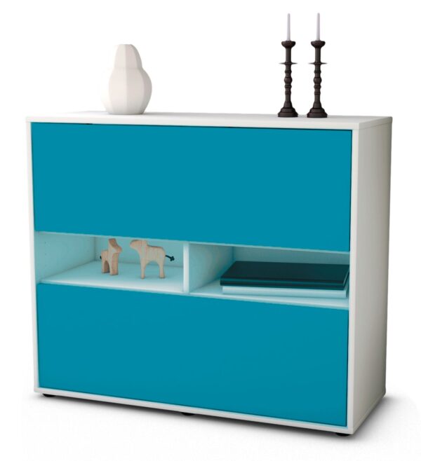 Sideboard Dalia | Korpus Weiß | Front in Türkis | 92x79x35cm (BxHxT)