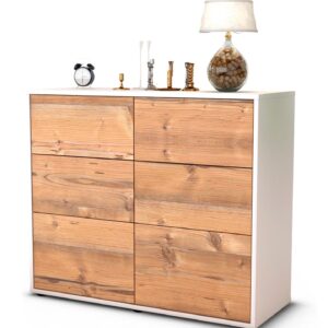 Sideboard Dalida | Korpus Weiß | Front in Pinie Holz Optik | 92x79x35cm (BxHxT)