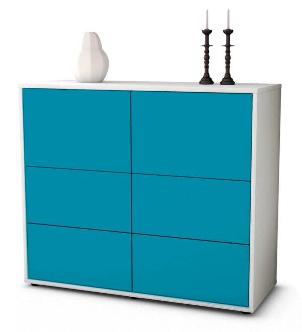 Sideboard Dana | Korpus Weiß | Front in Türkis | 92x79x35cm (BxHxT)