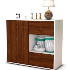 Sideboard Danica | Korpus Weiß | Front in Walnuss Holz Optik | 92x79x35cm (BxHxT)