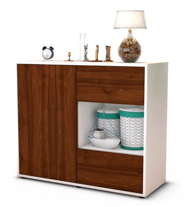 Sideboard Danica | Korpus Weiß | Front in Walnuss Holz Optik | 92x79x35cm (BxHxT)