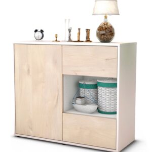 Sideboard Danica | Korpus Weiß | Front in Zeder Holz Optik | 92x79x35cm (BxHxT)