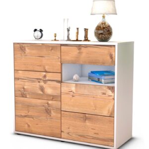 Sideboard Dariella | Korpus Weiß | Front in Pinie Holz Optik | 92x79x35cm (BxHxT)