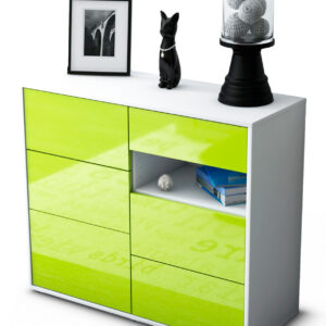 Sideboard Dariella | Korpus Weiß | Front in Hochglanz Grün | 92x79x35cm (BxHxT)