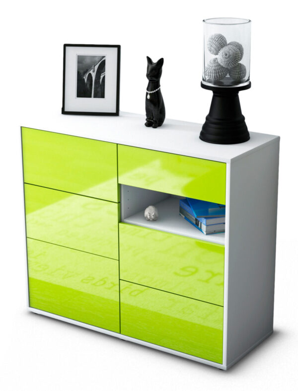 Sideboard Dariella | Korpus Weiß | Front in Hochglanz Grün | 92x79x35cm (BxHxT)