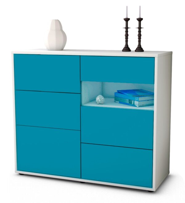 Sideboard Dariella | Korpus Weiß | Front in Türkis | 92x79x35cm (BxHxT)