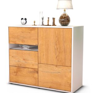 Sideboard Davina | Korpus Weiß | Front in Eiche Holz Optik | 92x79x35cm (BxHxT)