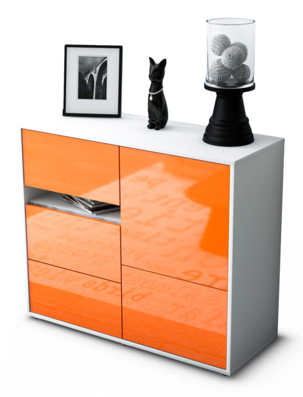 Sideboard Davina | Korpus Weiß | Front in Hochglanz Orange | 92x79x35cm (BxHxT)