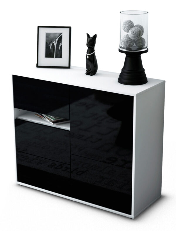 Sideboard Davina | Korpus Weiß | Front in Hochglanz Schwarz | 92x79x35cm (BxHxT)