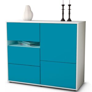 Sideboard Davina | Korpus Weiß | Front in Türkis | 92x79x35cm (BxHxT)