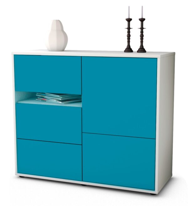 Sideboard Davina | Korpus Weiß | Front in Türkis | 92x79x35cm (BxHxT)