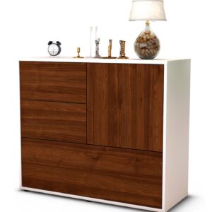 Sideboard Deanna | Korpus Weiß | Front in Walnuss Holz Optik | 92x79x35cm (BxHxT)