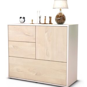 Sideboard Deanna | Korpus Weiß | Front in Zeder Holz Optik | 92x79x35cm (BxHxT)
