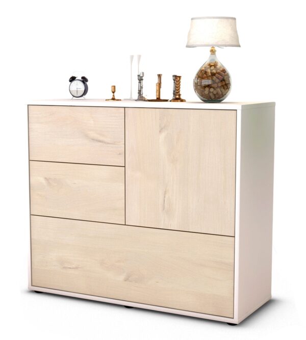 Sideboard Deanna | Korpus Weiß | Front in Zeder Holz Optik | 92x79x35cm (BxHxT)