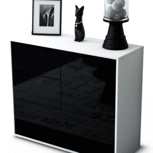 Sideboard Deanna | Korpus Weiß | Front in Hochglanz Schwarz | 92x79x35cm (BxHxT)