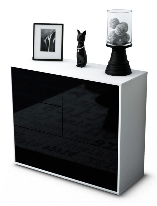 Sideboard Deanna | Korpus Weiß | Front in Hochglanz Schwarz | 92x79x35cm (BxHxT)
