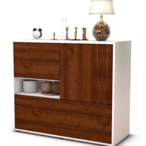 Sideboard Debora | Korpus Weiß | Front in Walnuss Holz Optik | 92x79x35cm (BxHxT)