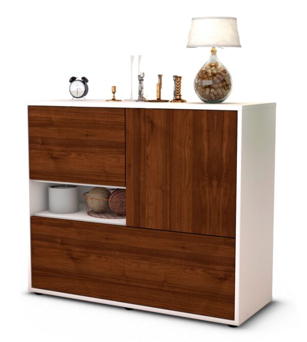 Sideboard Debora | Korpus Weiß | Front in Walnuss Holz Optik | 92x79x35cm (BxHxT)