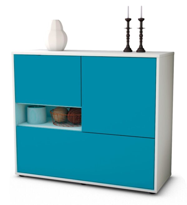 Sideboard Debora | Korpus Weiß | Front in Türkis | 92x79x35cm (BxHxT)