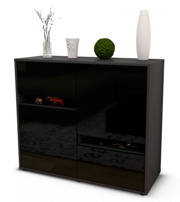 Sideboard Carlotta | | Front in Hochglanz Schwarz | 92x79x35cm (BxHxT)