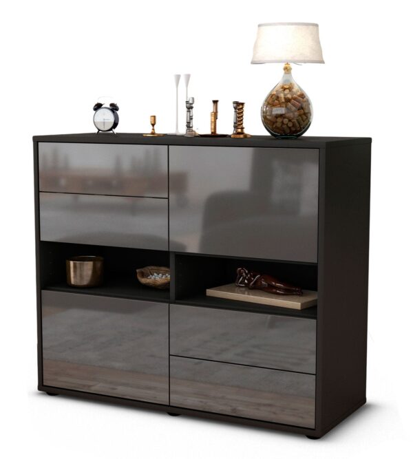Sideboard Claudia | | Front in Hochglanz Grau | 92x79x35cm (BxHxT)