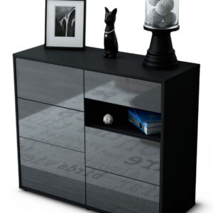 Sideboard Dariella | Korpus Anthrazit | Front in Hochglanz Grau | 92x79x35cm (BxHxT)