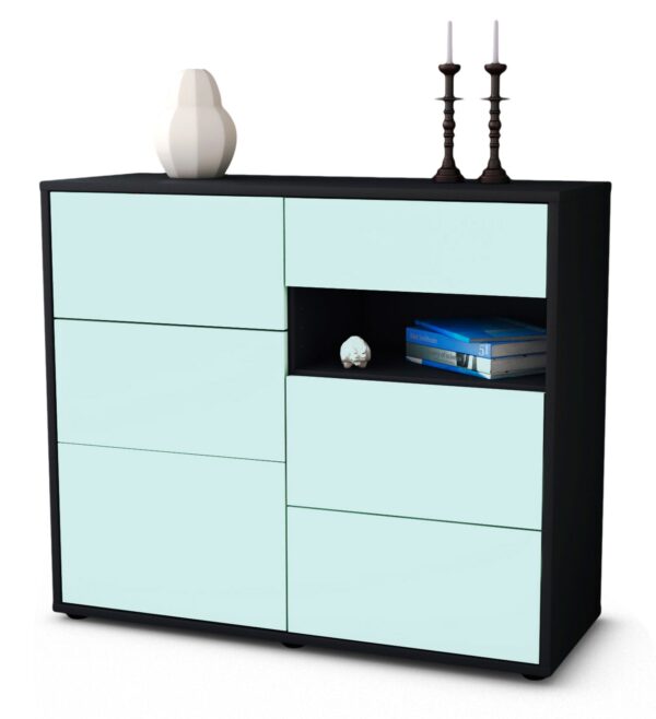 Sideboard Dariella | Korpus Anthrazit | Front in Mint | 92x79x35cm (BxHxT)