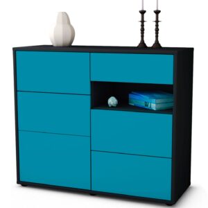 Sideboard Dariella | Korpus Anthrazit | Front in Türkis | 92x79x35cm (BxHxT)