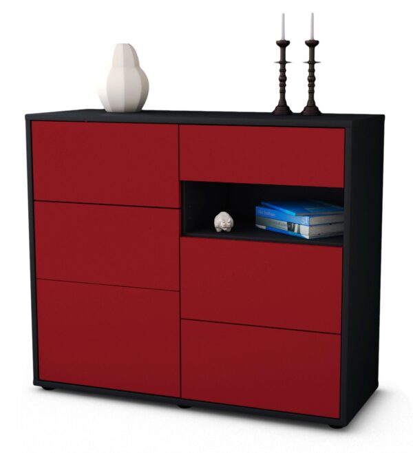 Sideboard Dariella | Korpus Anthrazit | Front in Bordeaux | 92x79x35cm (BxHxT)