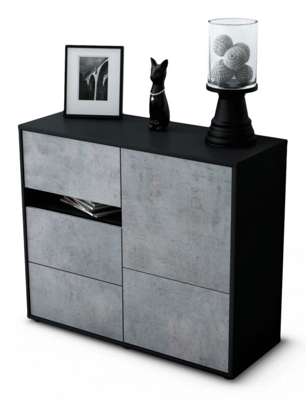 Sideboard Davina | Korpus Anthrazit | Front in Beton Optik | 92x79x35cm (BxHxT)
