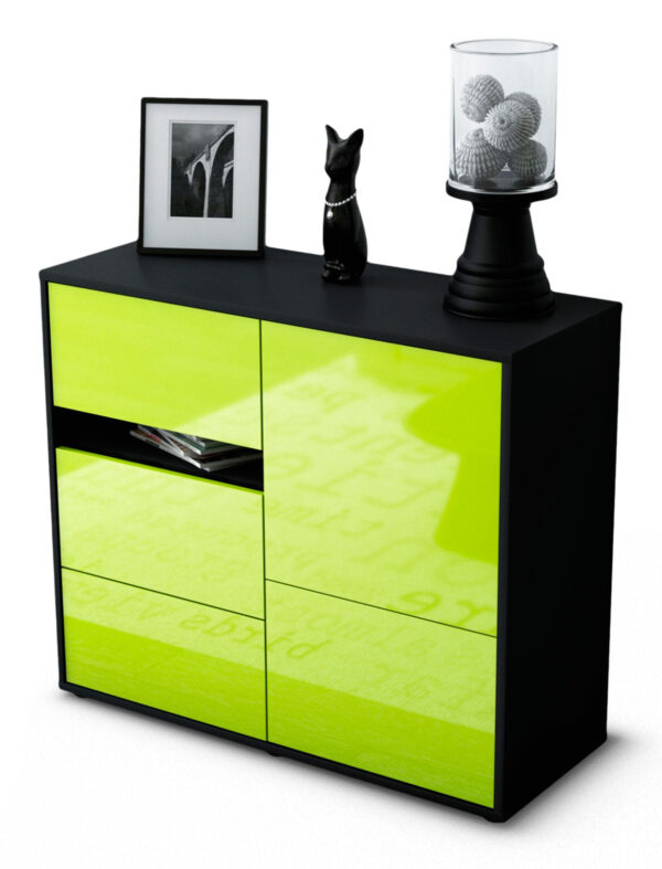 Sideboard Davina | Korpus Anthrazit | Front in Hochglanz Grün | 92x79x35cm (BxHxT)