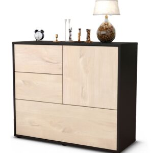 Sideboard Deanna | Korpus Anthrazit | Front in Zeder Holz Optik | 92x79x35cm (BxHxT)